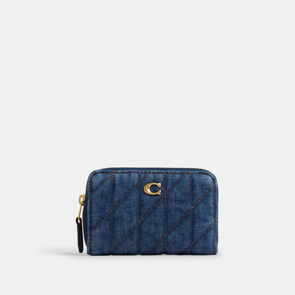 Coach Essential Small Zip Around Card Case With Quilting NEW denim blue